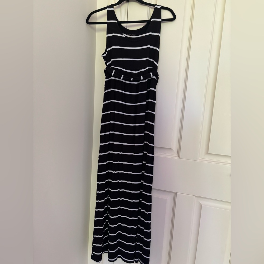 AGlow Maternity - Small - Black & White Stripe Maxi dress - tie waist